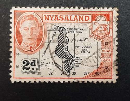 Zimbabwe, Rhodesia & Nyasaland - ** 1945 Nyasaland KGVI 2d `Map ` Stamp ...