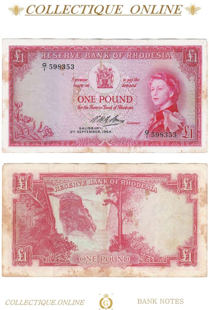 Rarest Pound Notes Africa - 1964 RES. BANK OF RHODESIA : ONE POUND : SALISBURY 3RD ...