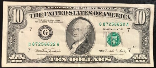 The Americas - 1990 USA $10 DOLLAR NOTE IN 