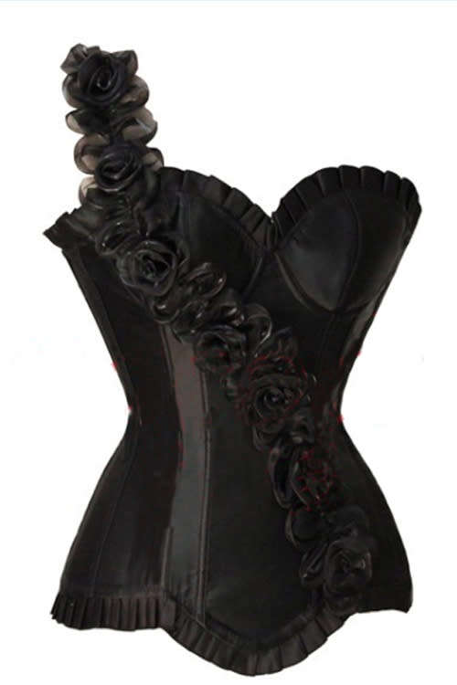 Corsets & Bustiers Black Satin Waist Training Corset With Diagonal