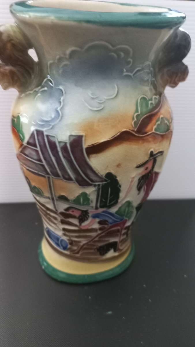 English Porcelain - Vintage Folk Art Hillbilly Farming Art Pottery Vase ...