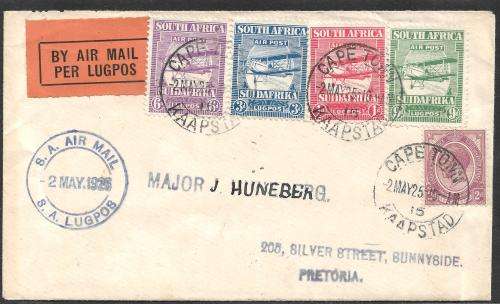 Union Of South Africa 02 MAY 1925 South African Airmail Cover Franked 