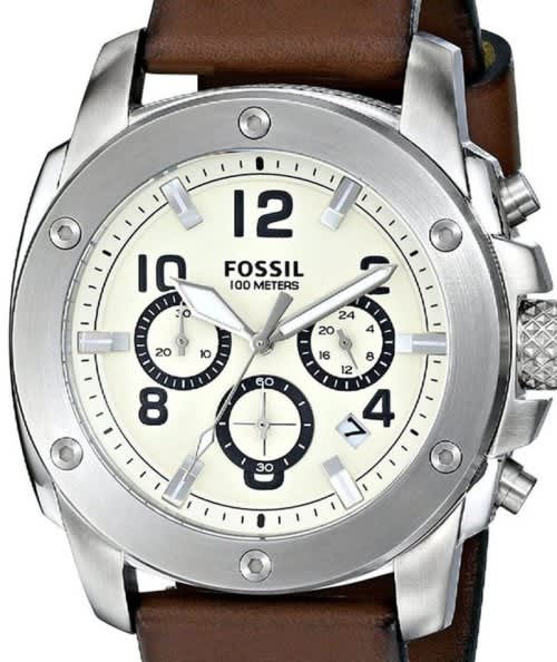 Men's Watches - Authentic FOSSIL Machine Brown Leather Chronograph Mens ...