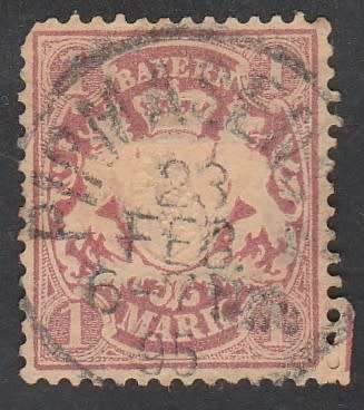 Germany & Colonies - 1867 BAVARIA 1 Mark used single CV GBP 20 RARE was ...