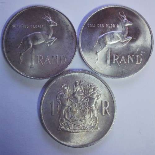 One Rand 3 SILVER R1 COINS 1966, 1967, 1969. SEE IMAGES BID PER