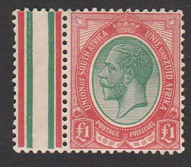 Union of South Africa - UNION OF SA 1913 KGV 1 POUND STAMP. SACC 16. NB ...