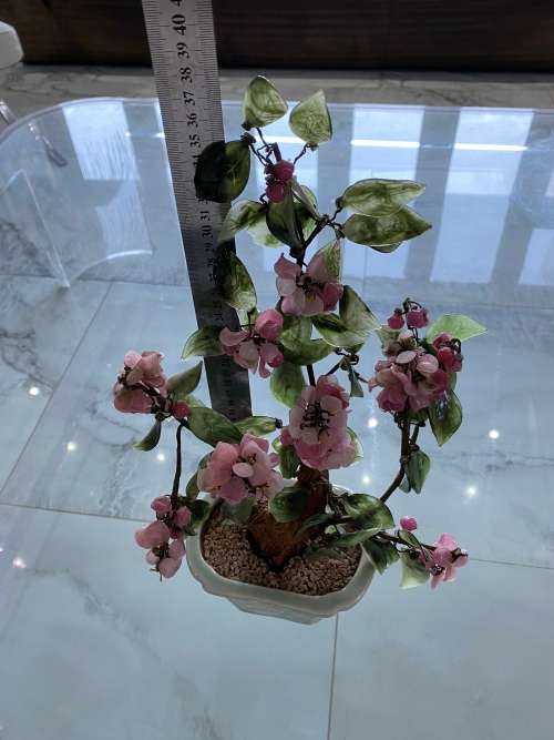 Bonsai Vintage Carved Stone Gemstone Cherry Blossom Bonsai Tree