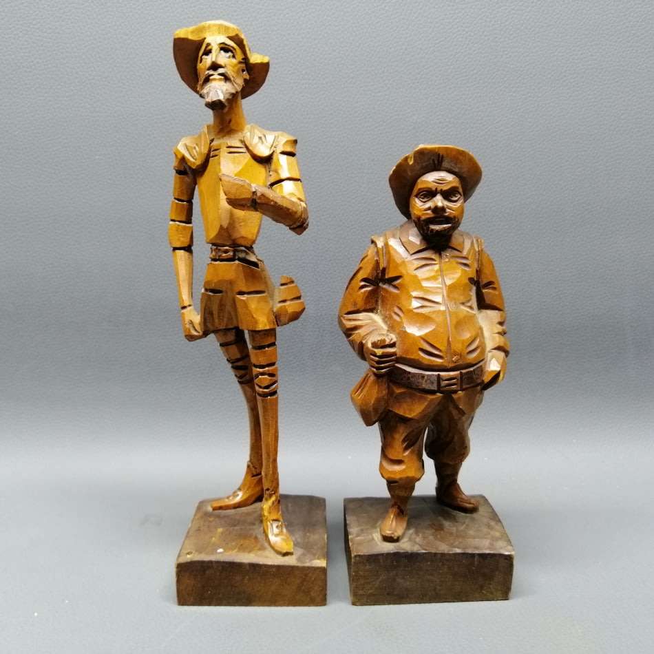 Wooden Two Original Vintage Italian Hand Carved Don Quixote Statues