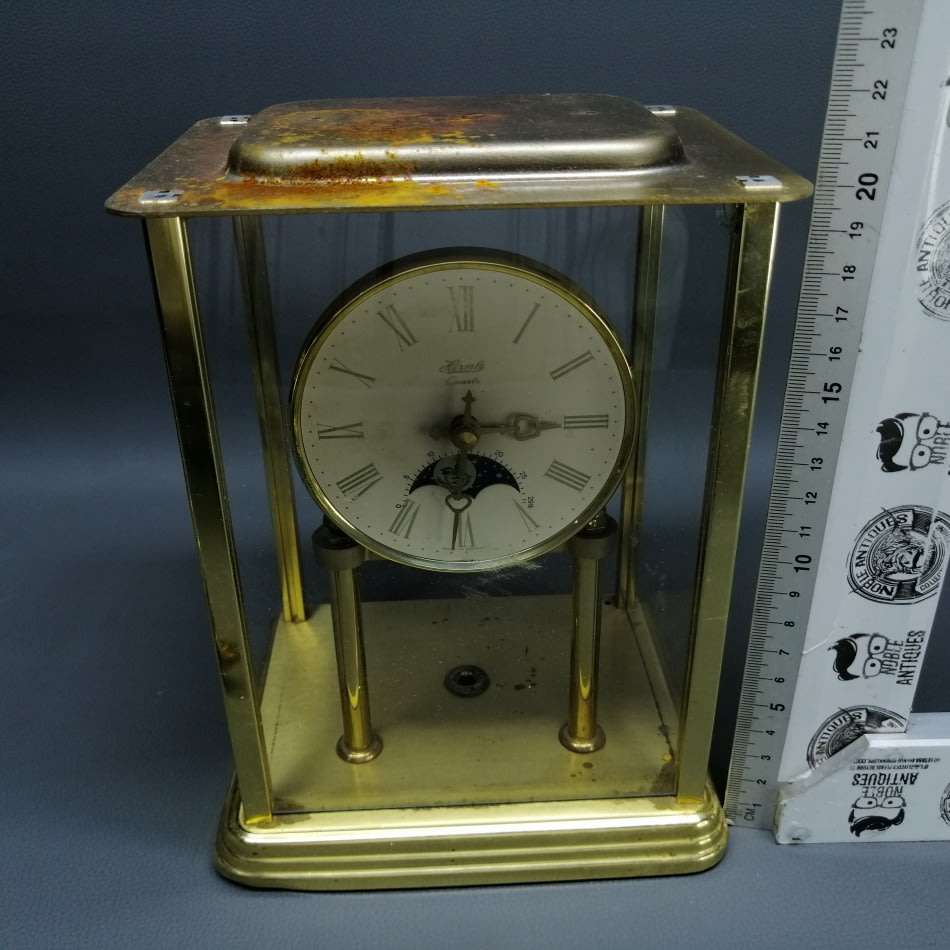 Mantel Clocks Original German Glass and Brass Day Night Hermle Clock
