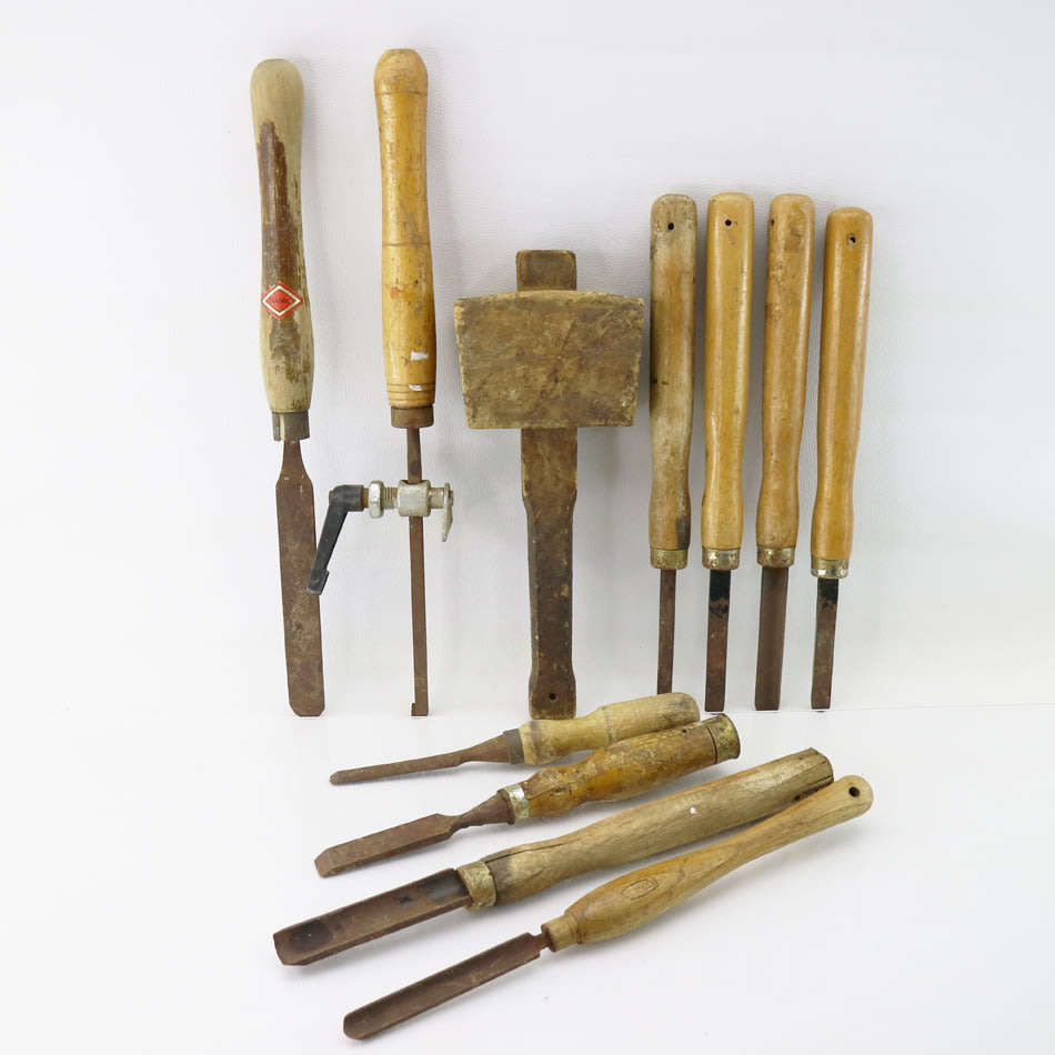 Tools Large Original Woodworking Lathe Chisel and Tool Collection