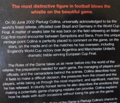 Soccer PIERLUIGI COLLINA THE RULES OF THE GAME was listed for R40