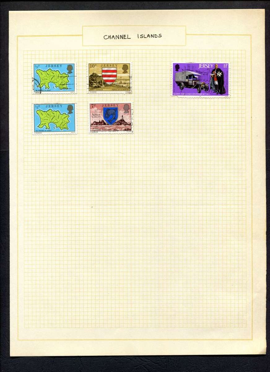 Other Great Britain Jersey 5 Stamps Mounted On Old Album Page for