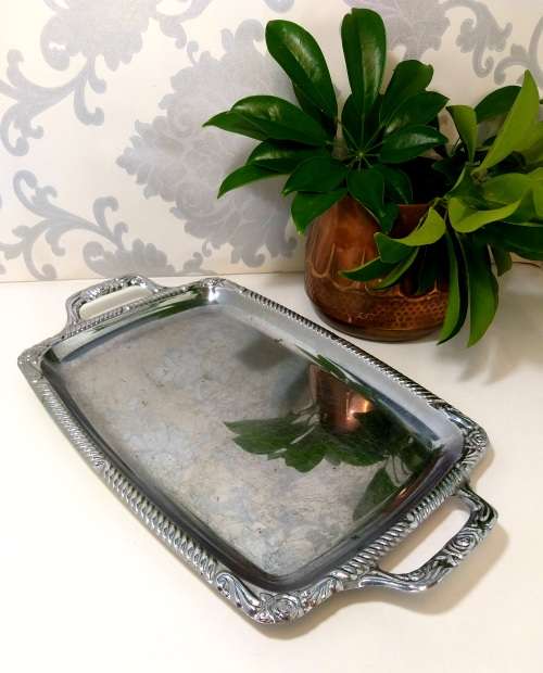 Other Metalware - Rectangular Silver Plated Vintage Serving Tray With ...