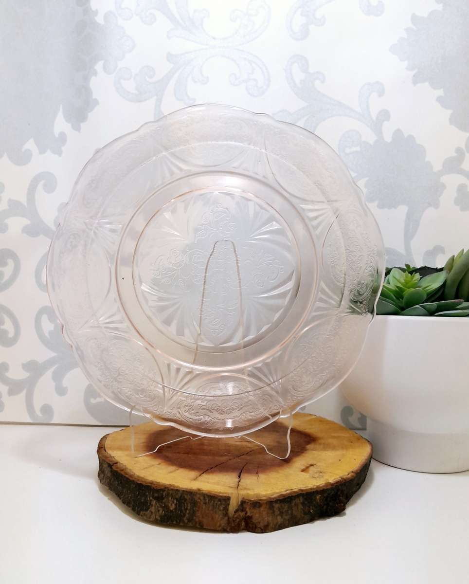 Stained Glass Salmon Pink Glass Cake/Biscuit Plate for sale