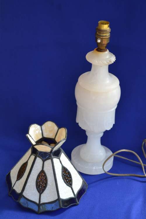 Lamps & Lanterns Alabaster Table Lamp with Art Deco Coloured Glass