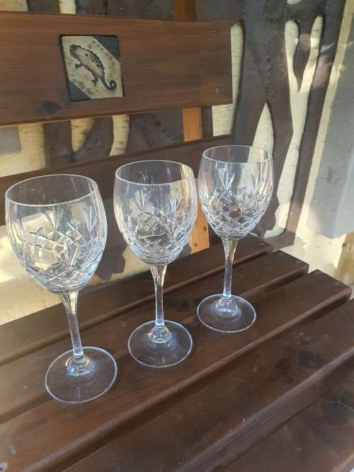 Drinking Glasses & Stemware THREE BEAUTIFUL BOHEMIAN CUT WHITE WINE