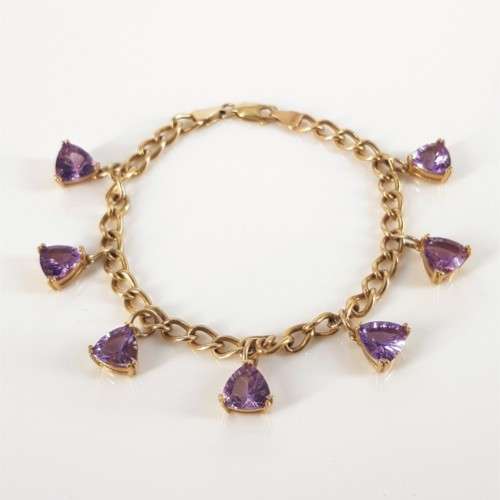 Bangles & Bracelets 9ct Yellow Gold Trillion Cut Amethyst and Diamond