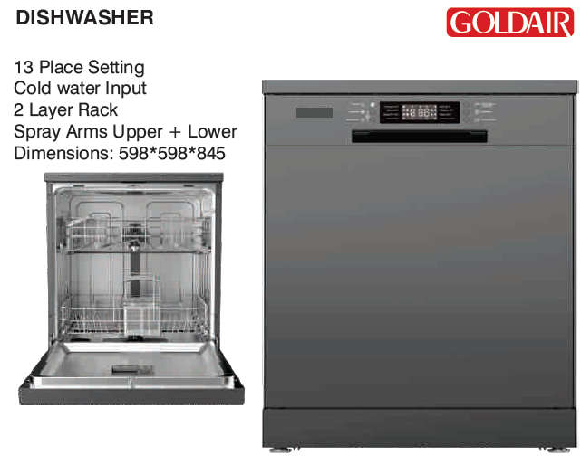 Dishwashers Brand New Goldair 13 Plate Dishwasher 2 Layer Rack