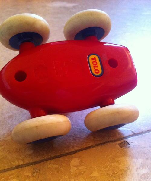 Vintage Toys - tolo red race car with rubber white wheels , yellow ...