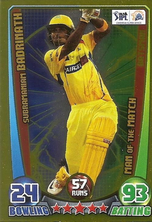 Trading Cards Cricket Attax Ipl League 2012 Sub Badrinath Man Of The Match Foil Card Was Sold For R19 00 On 14 Nov At 22 47 By Match Attax Superstore In Pretoria Tshwane Id 308414940