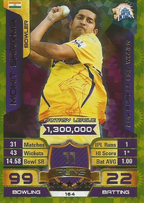 Cricket - MOHIT SHARMA - IPL CRICKET ATTAX 2015/16 - "PURPLE CAP" GOLD TRADING CARD was sold for ...