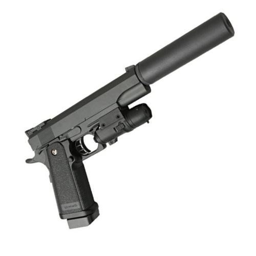 UKArms Full Metal G6A .177 Cal. Airsoft BB Spring Powered Pistol with Laser  and Silencer