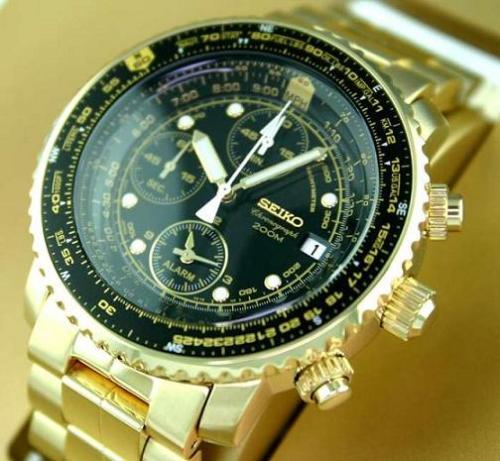 Other Watches - SEIKO FLIGHTMASTER Chronograph ALARM PILOT Gold WATCH ...