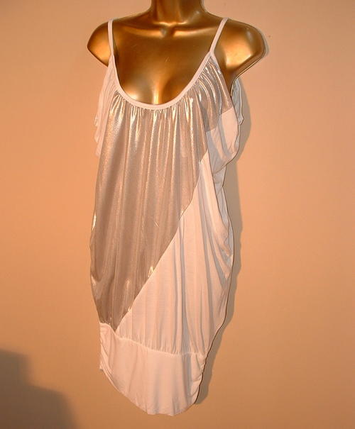silver and white ladies long shirt top