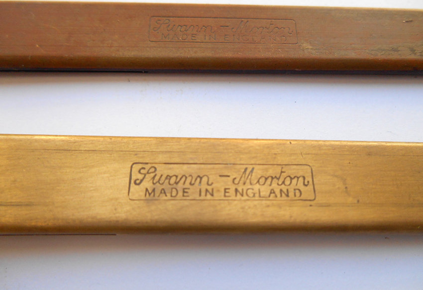 2 x Vintage Swann & Morton brass scalpel/utilty /model building knife handles