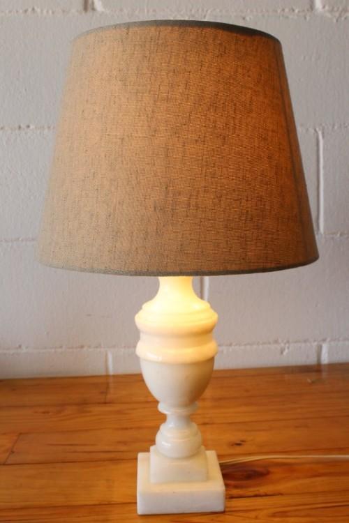 A Wonderful Vintage Antique White Italian Marble Table Lamp With Tan Fabric Shade
