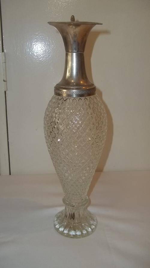 Decanters AN AWESOME TALL CRYSTAL DECANTER WITH A SILVER PLATED SPOUT