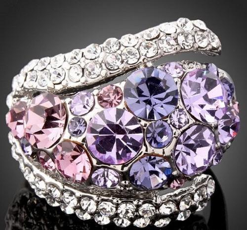 Fashion 18K White Gold Ring Use Multicolour Swarovski Austrian Crystal & cubic zirconia Full Size in stock