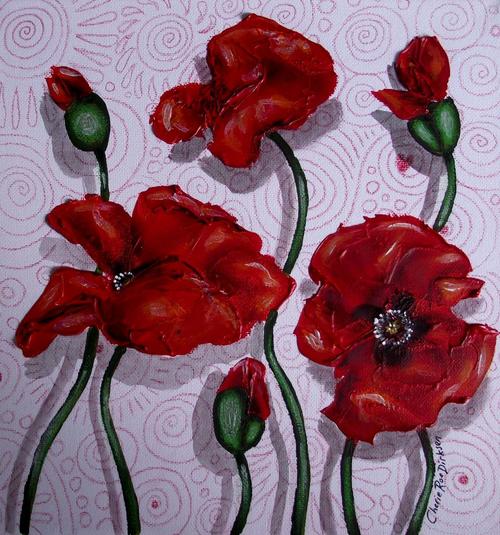 Red Poppy Floral Flowers  ORIGINAL PAINTING by Cherie Roe Dirksen