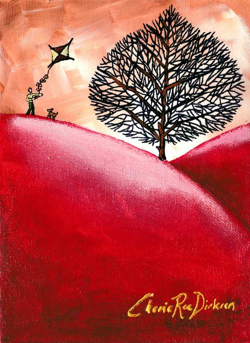 RED HILL AUTUMNN TREE SILHOUETTE LANDSCAPE PAITNING BY CHERIE ROE DIRKSEN