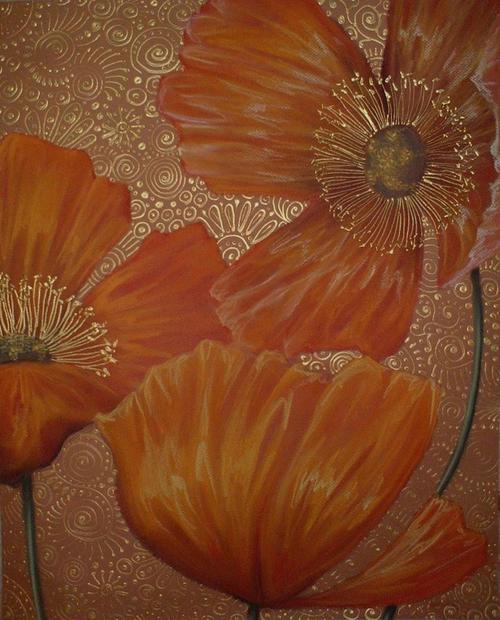South African Artist, Cherie Dirksen - 'Orange Poppies'