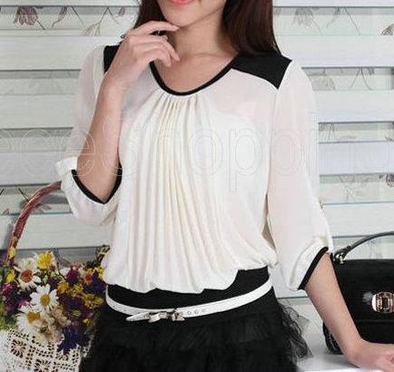 Chiffon Blouse - Buy Fashion Women Round Neck 3 4 Sleeve Loose Sheer Chiffon S Top Medium