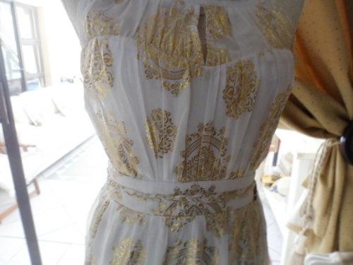 Ginger Mary Ornately Patterned White Gold Maxi Summer Dress