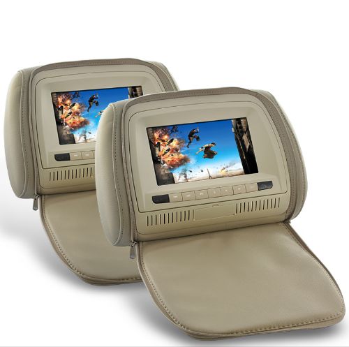 7 Inch Headrest DVD Player with Gaming System and FM Transmitter (Tan Pair) 