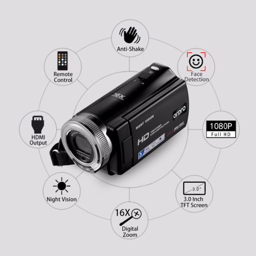 Ordro V12 Digital Video Camera - 1/4-Inch CMOS, 1080p Video, 20MP Pictures, 1000mAh, 16x Zoom, 3-Inch Display