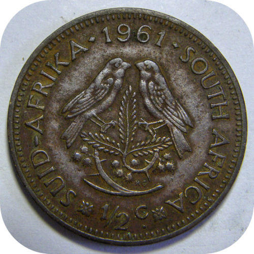 Half Cent Rare SA Union 1961 Van Riebeeck 1 2c In Penny Brown Was one-cent-1961-coin-from-south-africa-online-coin-club