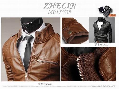 Fashion zipper short design slim fit stand collar casual water wash motorcycle leather jacket