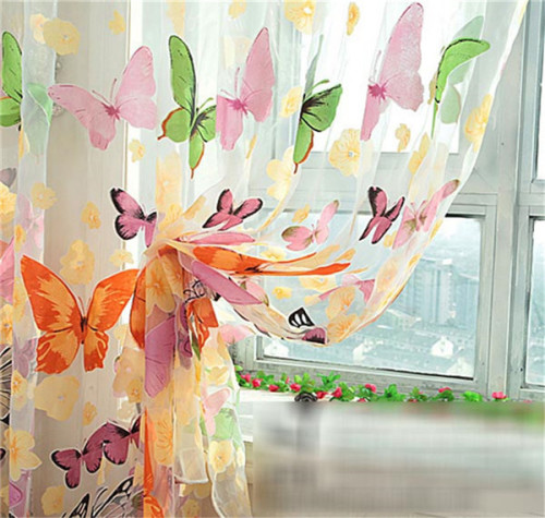 Butterfly-Print Sheer Curtains