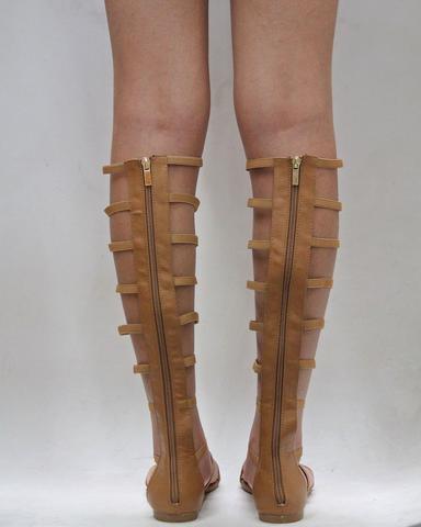 STRAPPY GLADIATOR KNEE-HIGH SANDALS - TAN