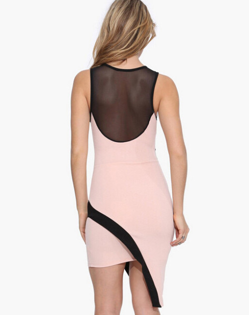 Women's High-Low Sleeveless Asymmetrical Dress  - Pink and Black