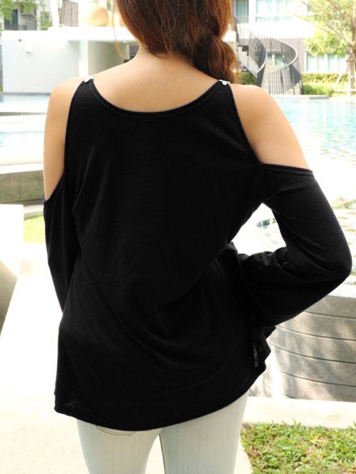 Women's Lace Splicing Cold Shoulder Top