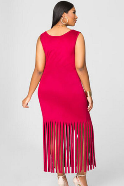 **PLUS SIZE** SEXY SUEDE FEEL FRINGE DETAIL DRESS