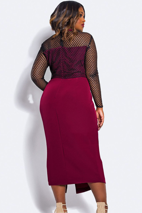 **PLUS SIZE** STYLISH FISHNET DETAIL MIDI DRESS