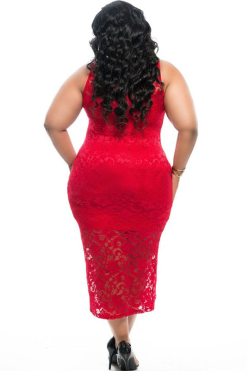 **PLUS SIZE** SEXY SLEEVELESS LACE WITH ZIPPER FRONT DETAIL DRESS