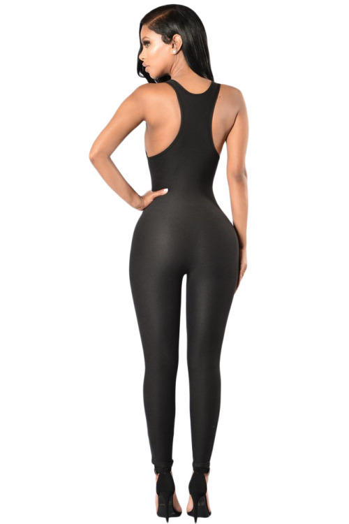 black skin tight jumpsuit