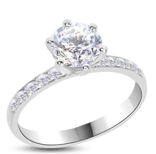 Engagement Rings - SPARKLING ENGAGEMENT RING WITH ACCENTS ROUND DIAMOND ...